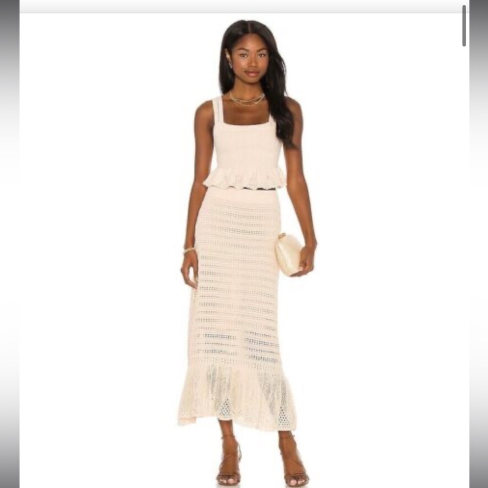 A.L.C. Amaya Skirt Open Weave Crochet Flounce Ruffle Hem Midi Skirt, Size Small - Picture 5 of 7